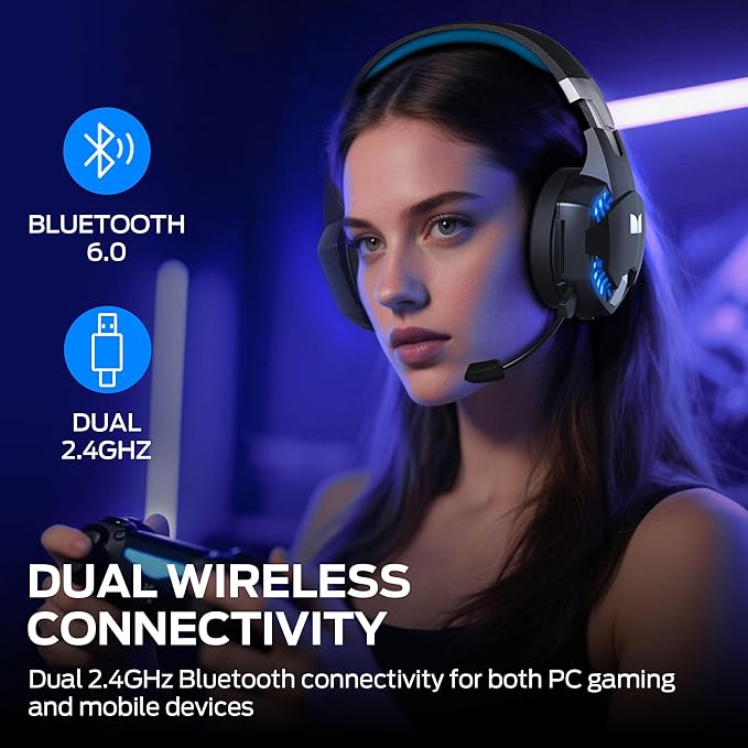 Monster Mission 300 Wireless Gaming Headset, 2.4GHz/Bluetooth Gaming Headphones, Low Latency, Stereo, Audio Location Recognition, 48H Battery Life, Suitable for PS5, PC, PS4 and Other Gaming Devices-DeskLoop Office
