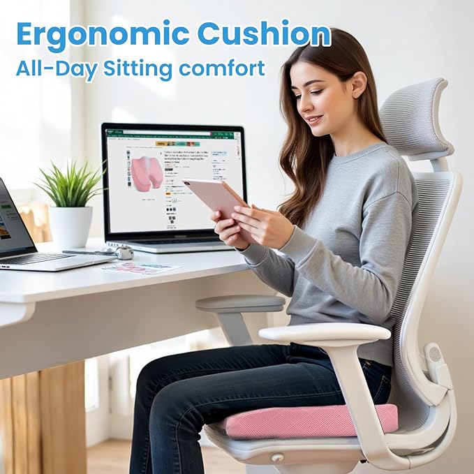 TushGuard Office/Car Seat Cushion, Non-Slip Sciatica & Back Coccyx Tailbone Pain Relief Chair Pad, Memory Foam Butt Pillow for Computer Desk, Wheelchair, Driving (Pink)-DeskLoop Office