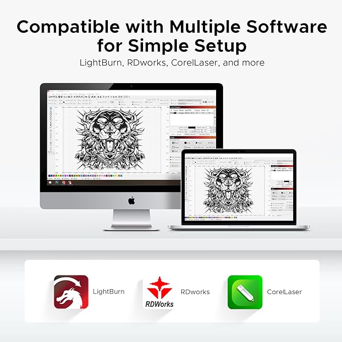 OMTech Polar+ 55W CO2 Laser Engraver Cutter with LightBurn, 20"x12" Work Area, 5MP Camera, Dual Rotary Axes, 500mm/s Speed, with Water Pump, Laser Cutting Machine for Wood Acrylic Glass More-DeskLoop Office