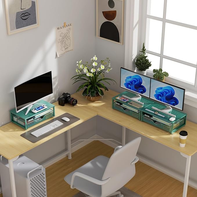 gianotter Computer Monitor Stand Riser, office organizer with Drawer, Office Organizers Storage for Classroom Office Supplies (Dark Green)-DeskLoop Office