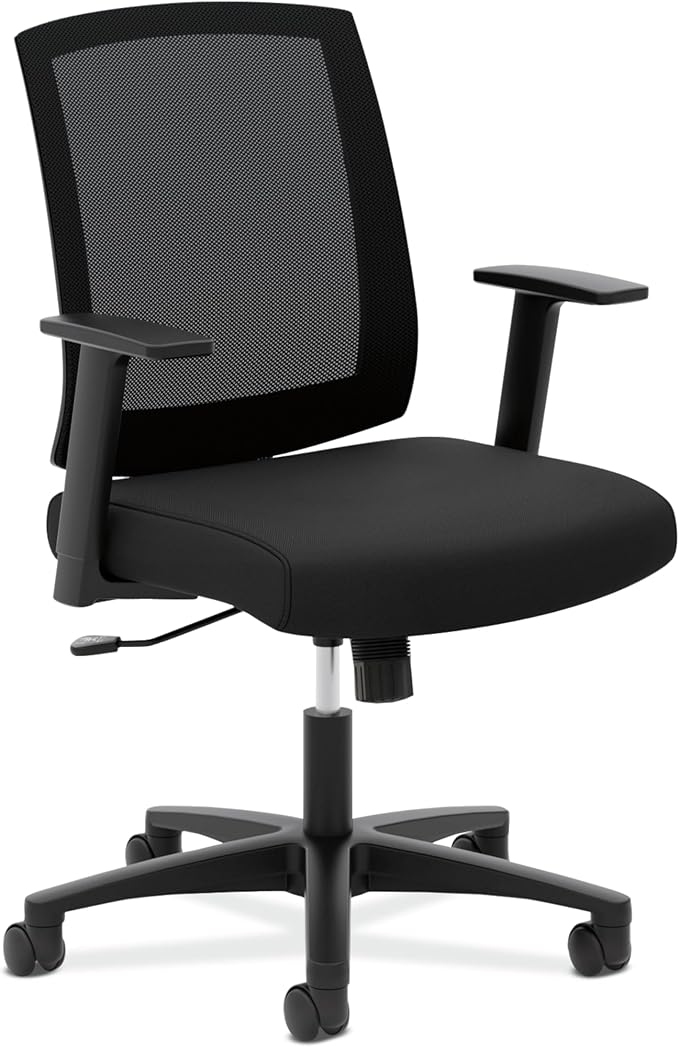 HON Torch Ergonomic Mid-Back Office Chair, Comfortable Fabric Seat Home Office Task Chair, Tilt-Tension Recline Control, 360 Rolling Swivel, Sculpted Fixed Arms-DeskLoop Office