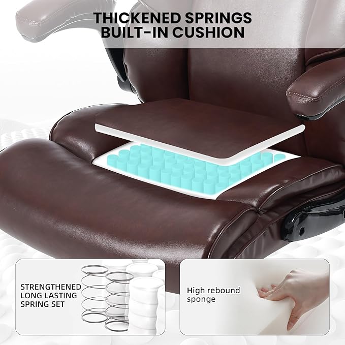 Big and Tall Office Chair 500lbs Wide Seat Executive Office Desk Chair High-Back Office Task Chair with Flip-Up Armrest, Ergonomic Lumbar Support Computer Office Chairs for Heavy People(Brown)-DeskLoop Office