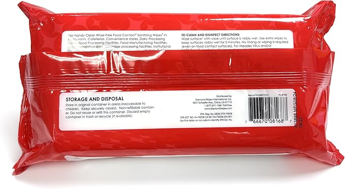 HandyClean Rinse-Free Food Contact Sanitizing Wipes Pouch, Multi Surface Cleaning Supplies for Kitchen and Professional Setting - 12 pack, 864 count-DeskLoop Office