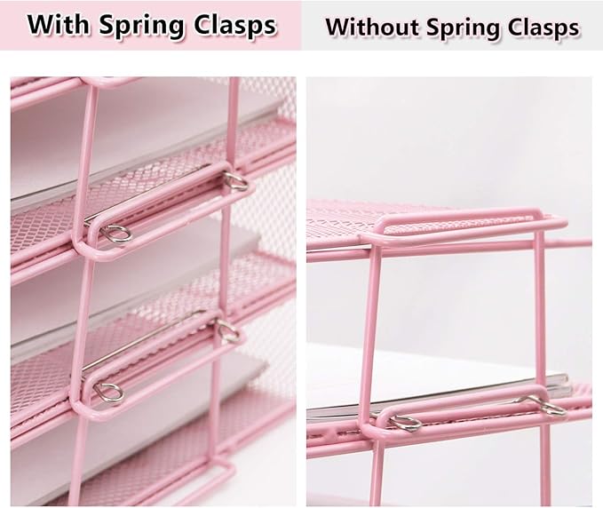LUCYCAZ Desk Organizer - Stackable Paper Tray, 4 Tier Pink Letter Tray, 5 Trays Metal Paper Organizer for Desk, File Organizer for School Home and Office-DeskLoop Office
