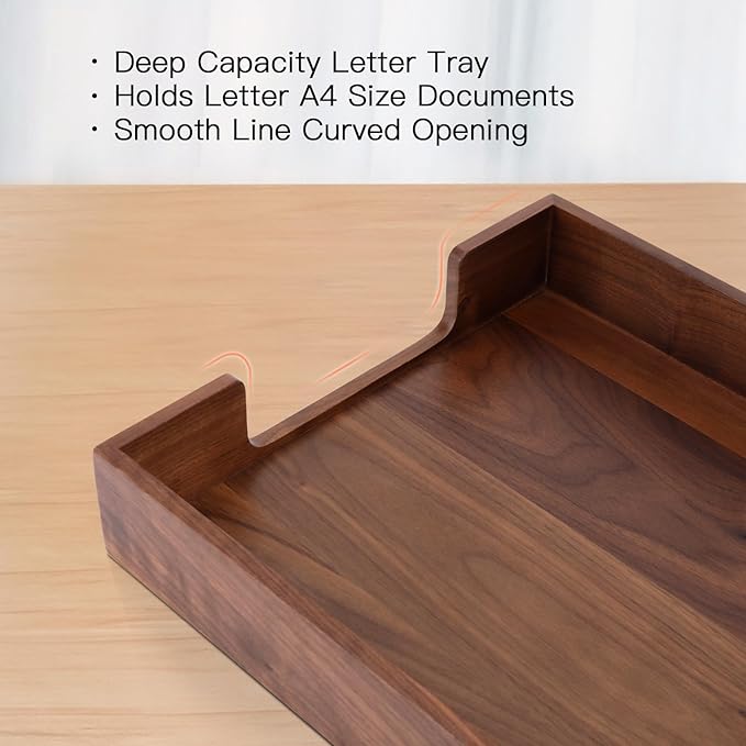 Bamber Wood Letter Tray Wooden Desk Organizer Paper Document File Tray for Office Supplies Collection Folders Notebooks, Black Walnut-DeskLoop Office
