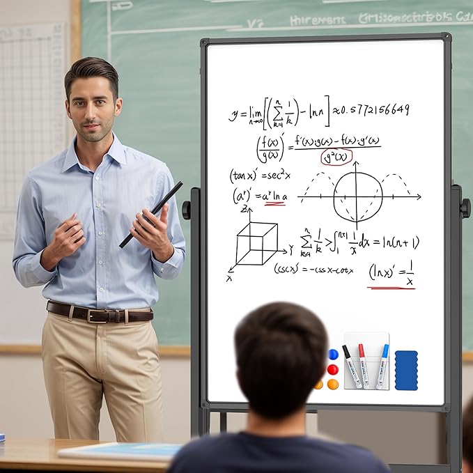 48x32inches Mobile Whiteboard - Adjustable Height, Standing Whiteboard on Wheels, Double-Sided Magnetic Dry Erase Board for Office, Home, Classroom-DeskLoop Office