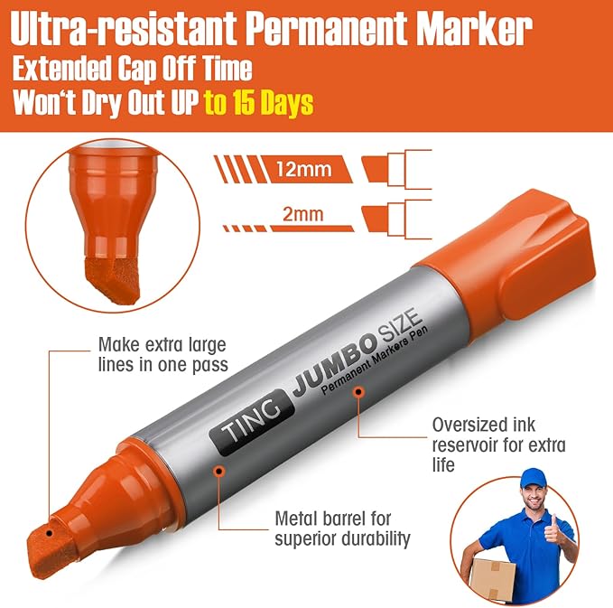 Fuutreo 10 Pack Jumbo Permanent Markers Bulk Large Chisel Tip Permanent Markers Quick Drying Waterproof Big Huge Poster Pens for Office, Logistics Company and More(Orange)-DeskLoop Office