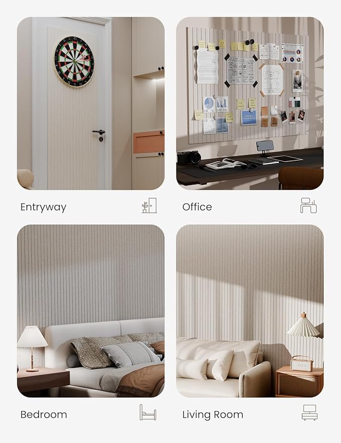 Bumusty Large Cork Board Alternative-47 x35 Felt Bulletin Board Tiles, with 30 Pushpins, 70 Adhesive Tabs, 12-Pack Slat Wall Paneling, Cork Boards for Office Push Pin Board Felt Board-Oatmeal-DeskLoop Office