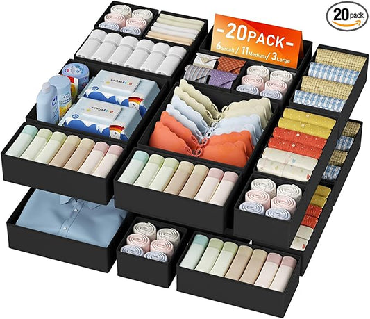 DIMJ Drawer Organizer Clothes - 20 Pack Closet Drawer Organizer Bins for Baby Clothes Storage, Fabric Dresser Organizer for Nursery Bedroom, Foldable Small Drawer Dividers for Underwear Socks-DeskLoop Office