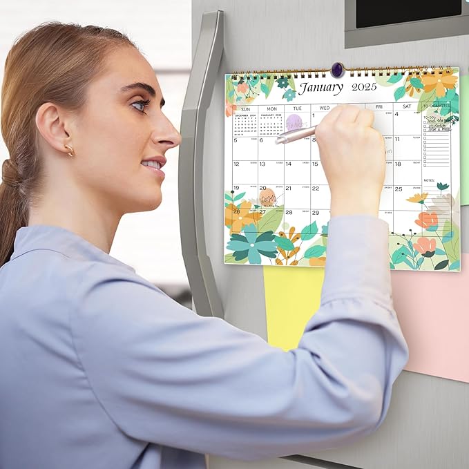 Lbylyhxc 2025 Calendar - from January to December 2025, 12 Monthly Wall Calendar 2025, 10 x 11.2 Inches.Thick Paper with Julian Dates and Block for New Year and Christmas Presents (Flowers)