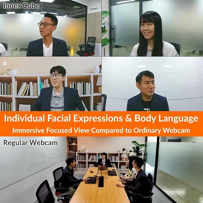 Innex Cube 4K 360 Degree Video Conference Camera with Multiple AI Modes, Dual Omnidirectional Mics, Remote, Plug and Play Conference Room Webcam for Zoom, Microsoft Teams, Open Space, Meeting Room-DeskLoop Office