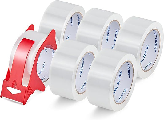 JARLINK 6 Rolls Clear Packing Tape with Dispenser, Heavy Duty Packaging Tape Refills for Shipping Packaging Mailing, 2.7mil Thick, 1.88 inches Wide, 55 Yards Per Roll, 330 Total Yards-DeskLoop Office