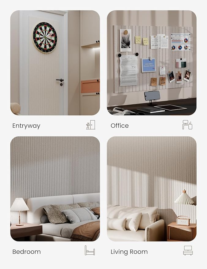 Bumusty Large Cork Board Alternative-36 x24 Felt Bulletin Board Tiles, with 30 Pushpins, 40 Adhesive Tabs, 6-Pack Slat Wall Paneling, Cork Boards for Office Push Pin Board Felt Board-Oatmeal-DeskLoop Office