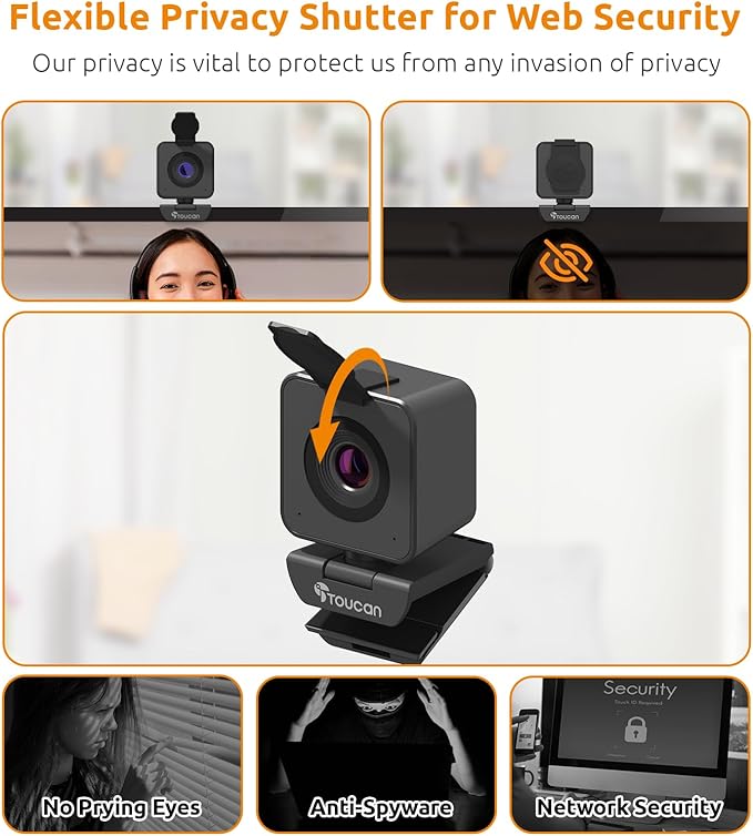 TOUCAN 1080P HD Webcam with Built-in Noise-Cancelling Mic & Privacy Shutter – Wide 90° Angle, Plug & Play USB Video Camera for Video Calls, Streaming, Home Office & Online Classes-DeskLoop Office