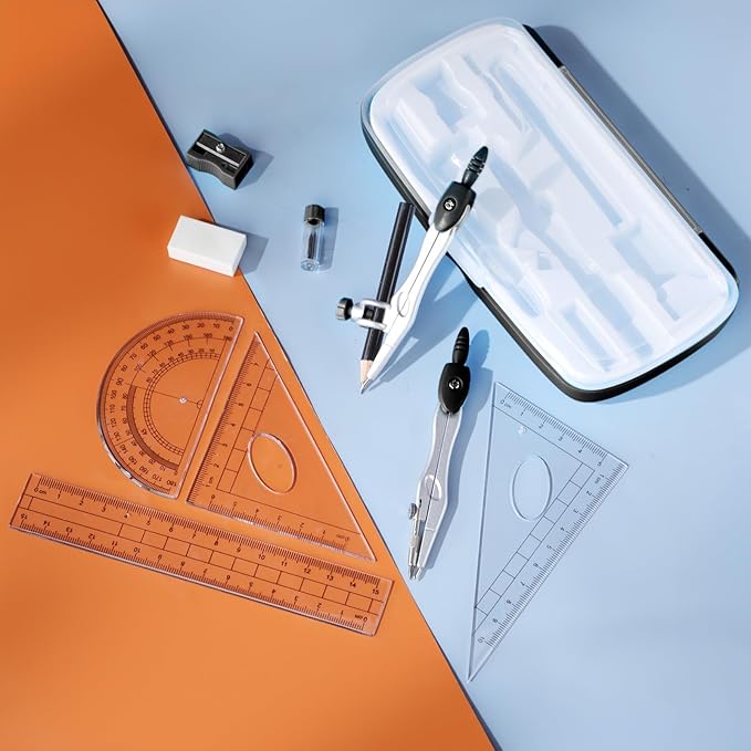 Zonon Math Geometry Set 10 Pcs Student Supplies with Shatterproof Storage Box, Includes Rulers Protractor Compass Pencil Sharpener Lead Refills Eraser Pencil for Drafting and Drawings (Black)-DeskLoop Office
