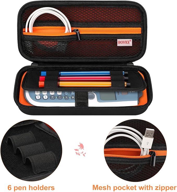 BOVKE Hard PU Graphing Calculator Carrying Case for TTexas Instruments TI-30XS Multiview/TI-34 Multiview/TI-36X Pro Scientific Calculator, Extra Pocket for USB Cables Pens Other Items, Black-DeskLoop Office