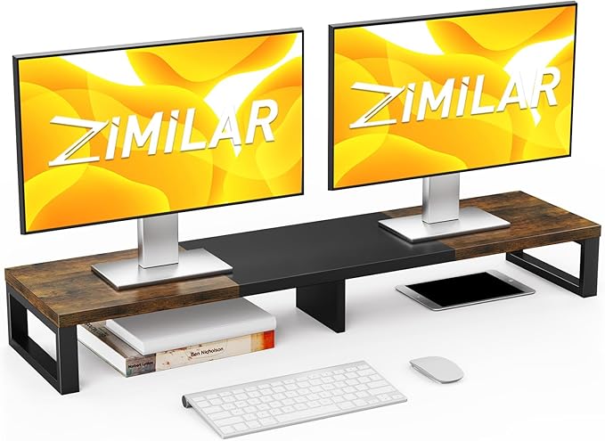 Zimilar Dual Monitor Stand Riser, Large Monitor Stand for Desk, Wood Monitor Riser with Storage Organizer for Home Office, Monitor Stands for 2 Monitors, Desktop Wooden Monitor Riser for Computer-DeskLoop Office