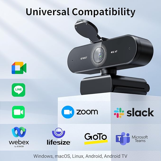 EMEET NOVA 4K Webcam for PC - Ultra 4K HD, PDAF Autofocus, Dual Noise-Cancelling Mics, 73° FOV, Auto Light Correction, USB-A, Privacy Cover, Ideal for High-End Business Meetings&Live Streaming-DeskLoop Office