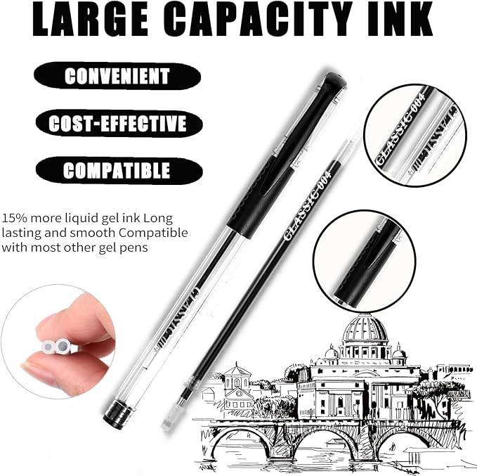 Grey Gel Pens for Coloring Book,36 Color Gel Pens Set including 12 Color Gel Pen with 24 Refills,40% More Ink Colored Gel Pens for Drawing, Doodling, Scrapbook, Journaling-DeskLoop Office