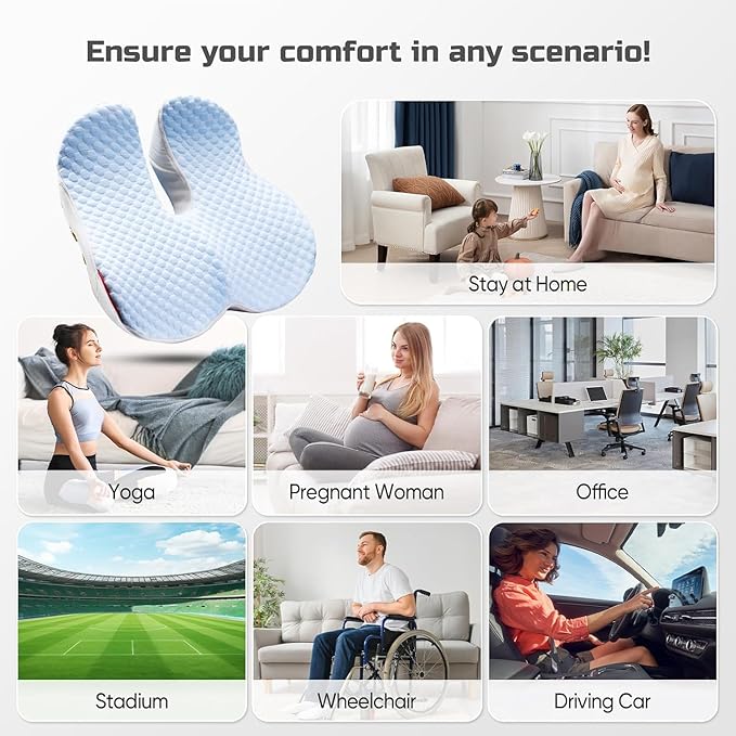Seat Cushion for Tailbone Pain Relief X-Large ,Ergonomic Office Chair Cushions for Butt Hip Lower Back & Sciatica Pain Relief Pillow,Pressure Relief Seat Cushion for Long Sitting, Car & Plane(Blue)-DeskLoop Office