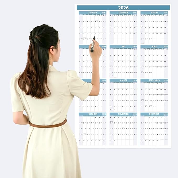 2026 Wall Calendar 34.8" x 22.8" Large Vertical Yearly Wall Hanging Calenda with Julian Date Thick Paper Calendar 12 Month Annual Wall Planner for Wall Office Fridge(Light Blue)-DeskLoop Office