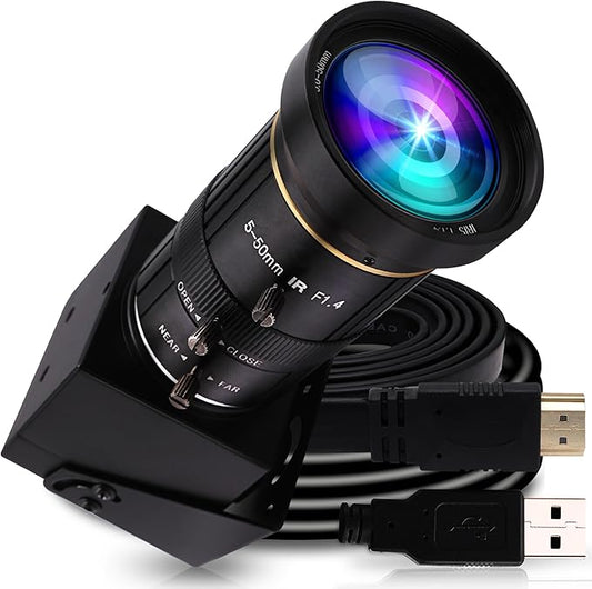 ELP 4K USB HDMI USB Camera Manual Zoom Webcam Variable Focus PC Camera Mini Close-up Camera for Computer H.264 Telescope USB Security Camera 8mp IMX415 Industrial CCTV Camera (5-50mm 10X Zoom Lens)-DeskLoop Office