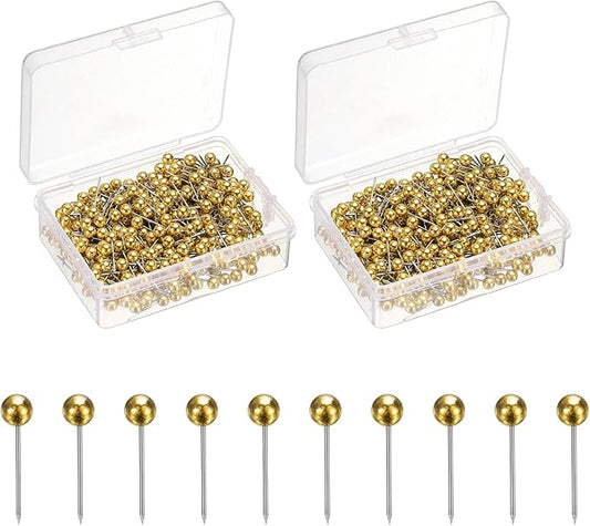 uxcell 800 Pcs Push Pins, Map Thumb Tacks 4mm Round Head Decorative Push Pins for Bulletin Board Home Office Travel Wall DIY Crafts Map Photo, Gold-DeskLoop Office