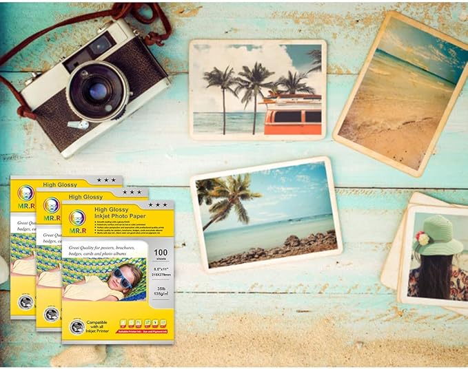 MR.R Single Side High Glossy Inkjet Photo Paper Letter Size 8.5"x11" with 100 sheets per pack 135gsm 35LB-DeskLoop Office