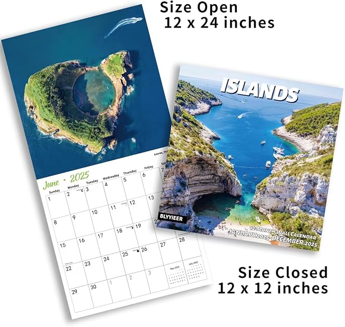 2025 Wall Calendar,Islands Monthly Wall Calendar, 12" x 24" Open,Family Planner Calendar,Home & Office Organizer,Hangable-DeskLoop Office