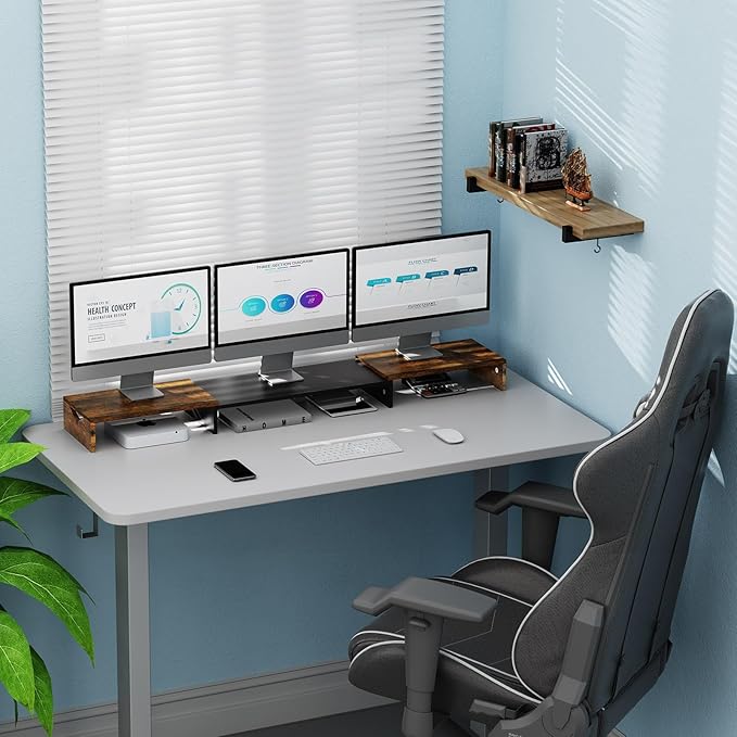 Triple Monitor Stand Riser, Extra Long Monitor Lift for 3 Monitors, Dual Monitor Stand with Length and Angle Adjustable-DeskLoop Office