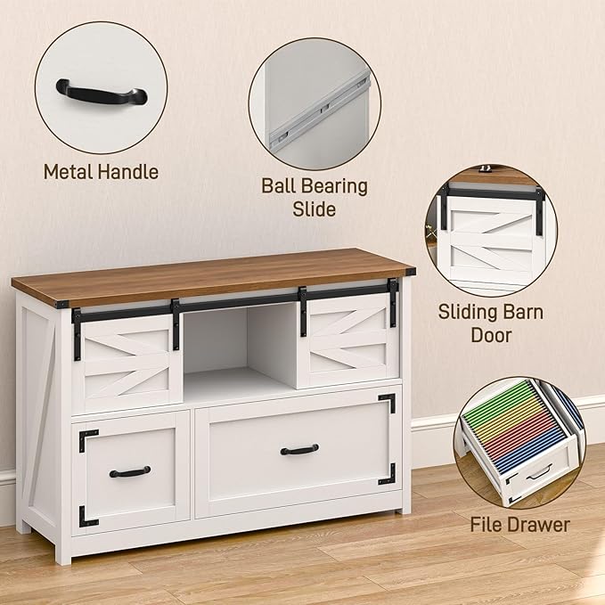 Lateral File Cabinets 2 Drawer with Sliding Barn Doors, Farmhouse Filing Cabinet with 2 Drawer for Home Officeļ¼Filing Organization Storage Cabinets for Hanging Files Letter/Legal/F4/A4.(Brown.)