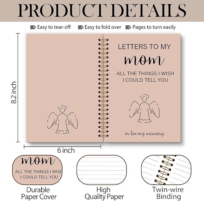 Memorial Gifts for Loss of Mom Grief Notebook Journal, Letters to My Mom in Heaven Journal, Sympathy Notebooks Gifts for Loss of Mom Women Men, In Loving Memory Sympathy Gifts, 6x8.2In-DeskLoop Office