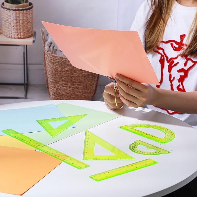 Tenare 6 Pcs Plastic Ruler Math Set Includes 12 Inch 6 Inch Straight Protractor Triangle Geometry Transparent Math Ruler Measuring Tools for School Office Home(Yellow)-DeskLoop Office