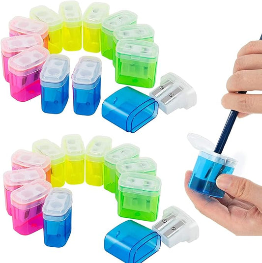 KIDMEN 24 PCS 2 Holes Small Manual Pencil Sharpener with Lid,for Kids,School-DeskLoop Office