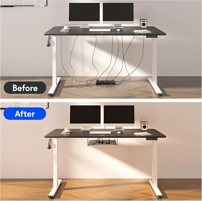 FLEXISPOT EN2 Whole-Piece Standing Desk with Clamp Power Strip, 55 x 28 Electric Stand Up Height Adjustable Desk with Cable Management (White Frame + 55" Mahogany Top, 2 Packages)-DeskLoop Office