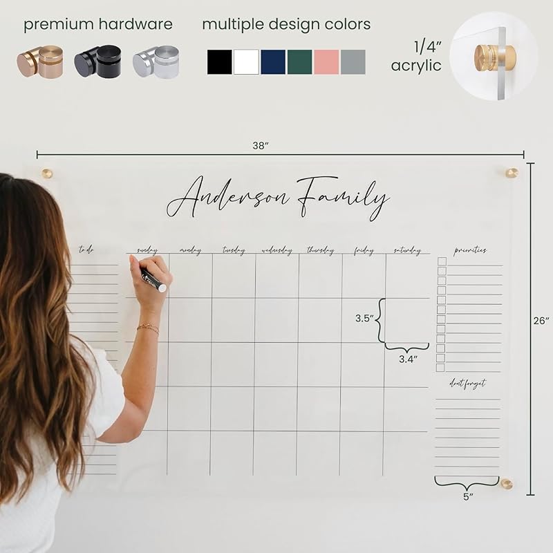 Personalized Clear Acrylic Calendar for Wall, Calendar Whiteboard for Wall, Dry Erase Wall Calendar, Wall Calendar Organizer System for Home (Cursive, Jade, 38"W x 26"H)-DeskLoop Office