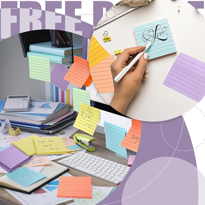 24 Pack Pop Up Sticky Notes 3 x 3 Refills 1200 Sheets Colored Sticky Notes Self Adhesive Memo Pads for Home Office Supplies(Light Colors, Line)-DeskLoop Office