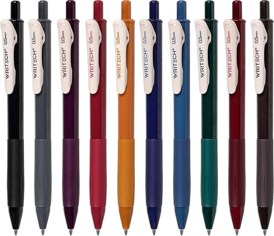 WRITECH Retractable Gel Pens Quick Dry Ink Pens Fine Point 0.5mm 10 Assorted Unique Vintage Colors For Journaling Drawing Doodling and Notetaking (Vintage 1)-DeskLoop Office