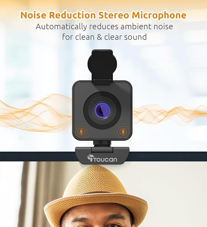 TOUCAN 1080P HD Webcam with Built-in Noise-Cancelling Mic & Privacy Shutter – Wide 90° Angle, Plug & Play USB Video Camera for Video Calls, Streaming, Home Office & Online Classes-DeskLoop Office