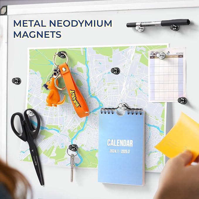 VNDUEEY 12 Pcs Fridge Magnets Refrigerator Magnets, Black-Silver Whiteboard Magnets, Magnetic Push Pins, Strong Metal Magnets for Locker, Office, School, Home-DeskLoop Office