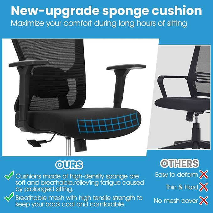 Ergonomic Office Mesh Chair, High Back Swivel Comfty Desk Chairs- 3D Armrest Adjustable Lumbar Support Capacity 400lbs and Headrest Wide for Home & Office, Bedroom (Black)-DeskLoop Office