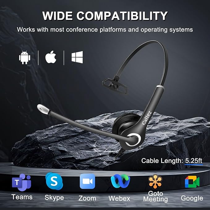 Callez Wired Computer Headset, 3.5mm/USB-C Headset with Mic Noise Cancelling, Cell Phone Headphone for PC Laptop Mac iPhone Samsung Zoom Teams Call Center Home Office Work, in-line Controls-DeskLoop Office