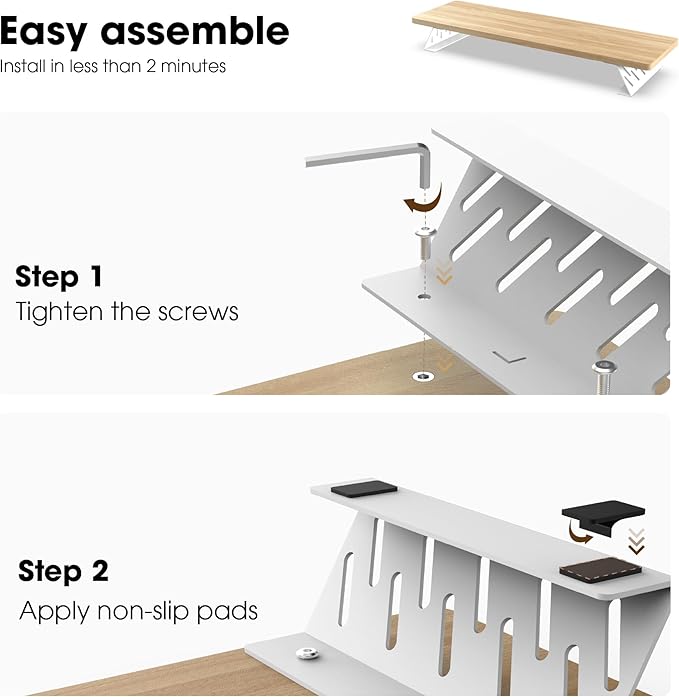 Fenge Monitor Stand Riser, Desk Top Shelf for 2 Monitors, Computer Stands for Desk, Wood & Steel Desktop Riser for Laptop, PC, Printer-DeskLoop Office