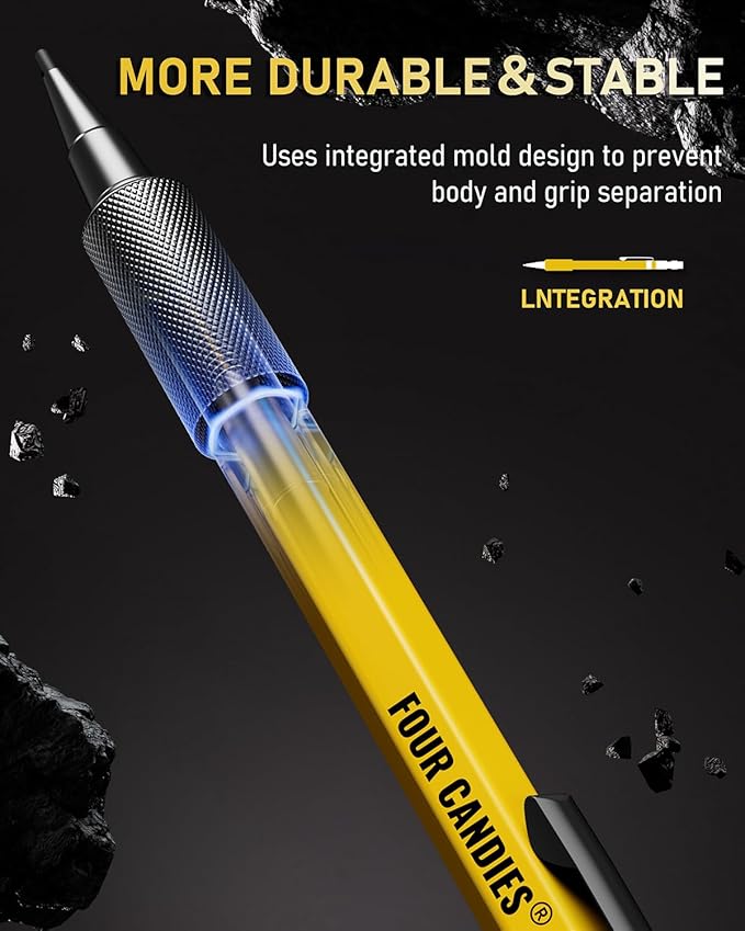 Four Candies 1.3mm Mechanical Pencil Set with 24 Lead Refills, Metal Weatherproof Heavy Duty Outdoor Carpenter Pencil, Eraser, 6 Eraser Refills for Architect Drafting Woodworking Marking with Case-DeskLoop Office