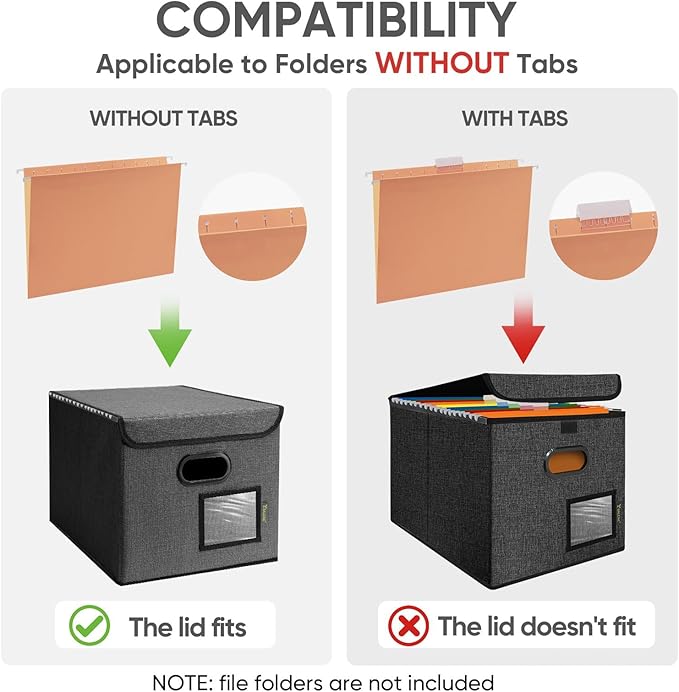 BALEINE File Organizer Box with Lid, Collapsible File Folder Organizer with Plastic Slide, Hanging File Folder Box for Office Document Storage (2 Pack, Black)-DeskLoop Office