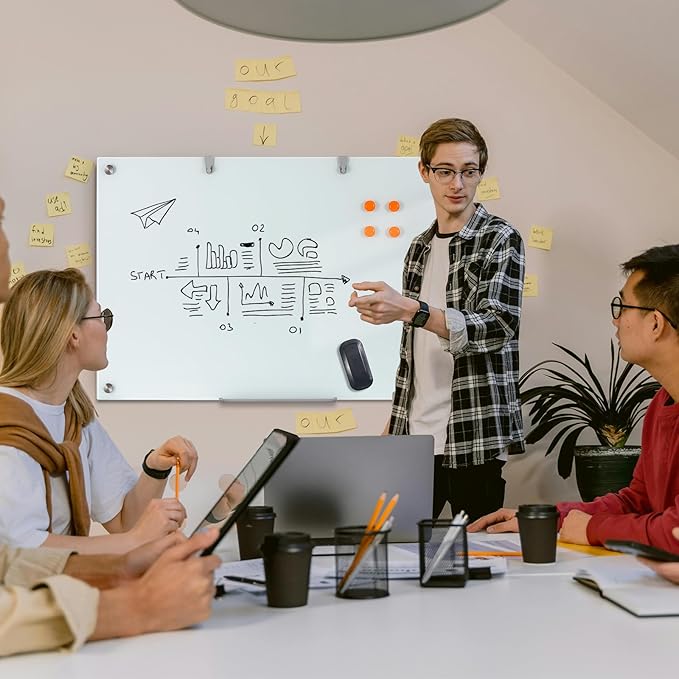Glass Dry Erase Board, 36 x 24 Inches Magnetic Glass Whiteboard for Wall, 3' x 2' Frameless Board for Office, Home, School-DeskLoop Office