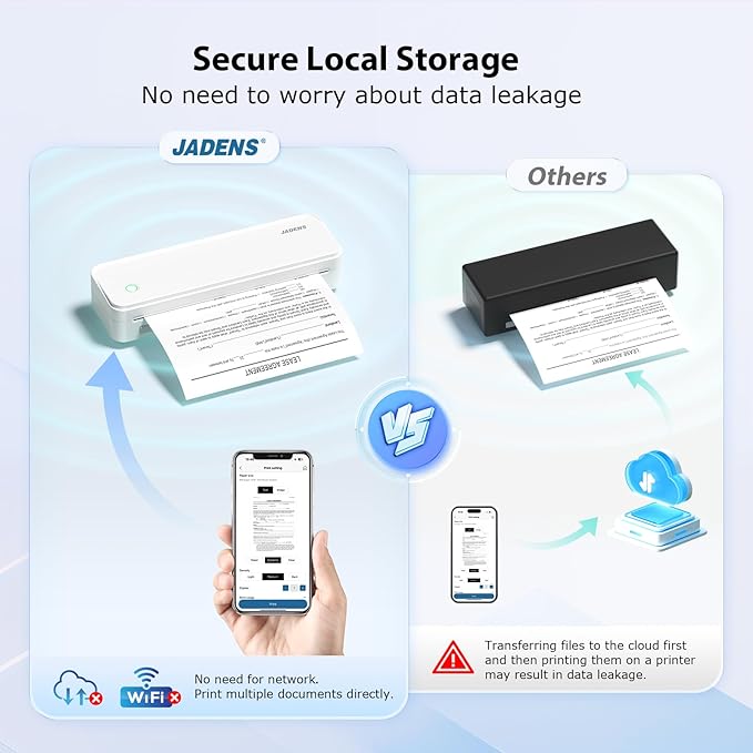 JADENS Portable Printers Wireless for Travel, Thermal Inkless Printer, Support 8.5" X 11" Thermal Paper, Compatible with iOS, Android & Laptop-DeskLoop Office