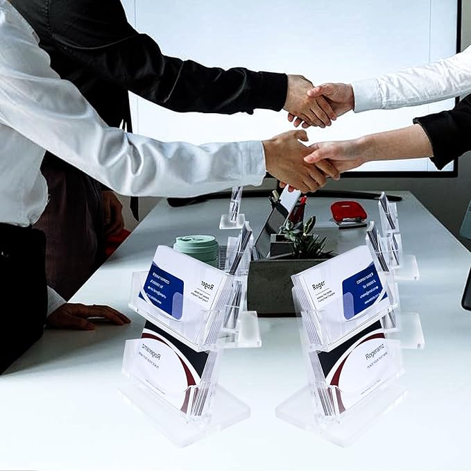 Acrylic Business Card Holder 2-Tier for Desk - Office & Exhibition Clear Business Card Display Stand, Business Card Organizer with 2 Slots, Holds Up to 130 Cards-DeskLoop Office