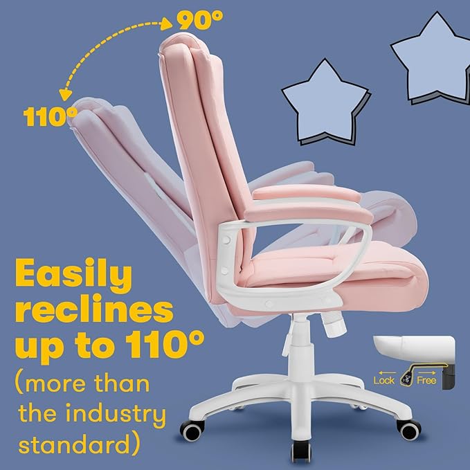 OFIKA Home Office Chair, Ergonomic Desk Chair, Adjustable Task Chair for Lumbar Back Support, Computer Chair with Rolling Swivel and Armrest, Modern Executive High Back Leather Chairs (Pink)-DeskLoop Office