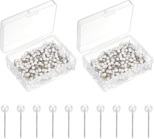 uxcell 800 Pcs Push Pins, Map Thumb Tacks 4mm Round Head Decorative Push Pins for Bulletin Board Home Office Travel Wall DIY Crafts Map Photo, Metallic White-DeskLoop Office